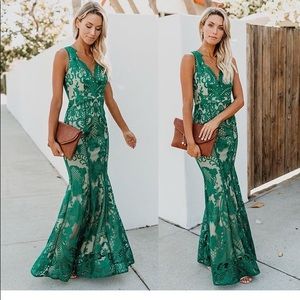 Vici Beauty Never Fades Lace Maxi Dress - Green